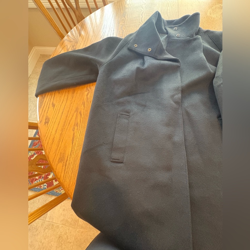 AYR Black Funnel Neck Wool Long Dress Coat XL Measurements Classic Style - Picture 5 of 15